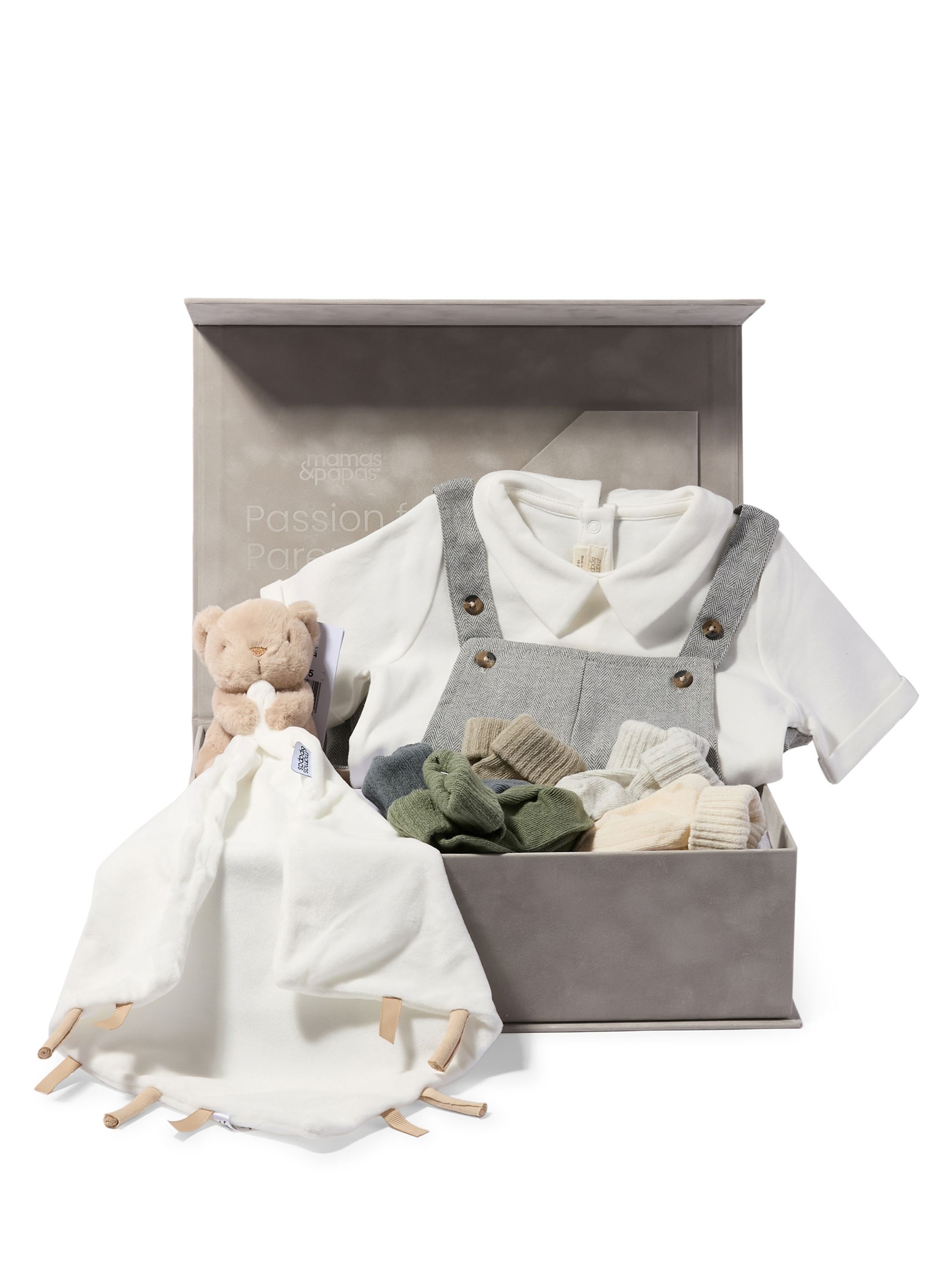 Bodysuit & Dungaree Baby Gift Set with Socks & Bear Comforter image number 1